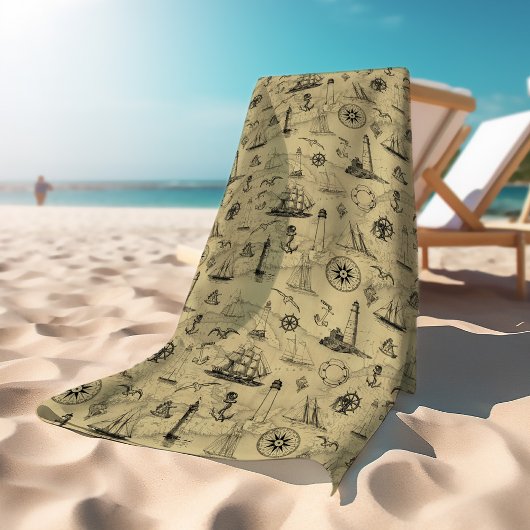  Nautical Pattern Old Map Achtergrond Strandlaken