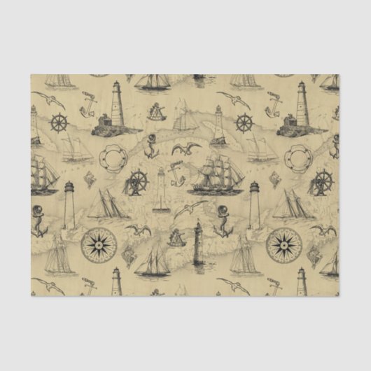 Nautical Pattern Old Map-ontkoppeling Tissuepapier (Voorkant)