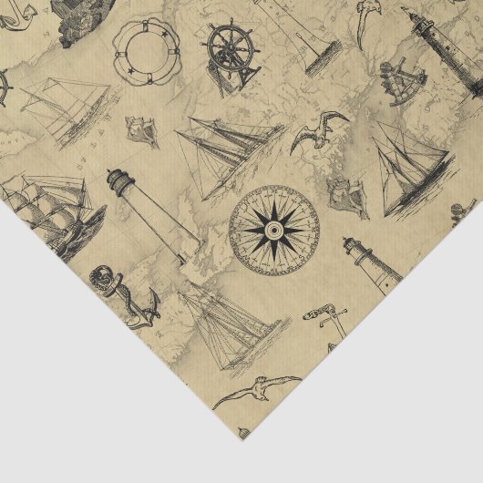 Nautical Pattern Old Map-ontkoppeling Tissuepapier (Detail)