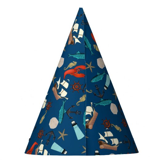 Nautical Pattern On Navy Blue Feesthoedjes (Achterkant)