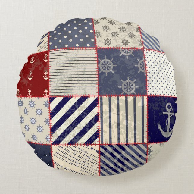 Nautical Pattern ROUND SIERKUSSEN Rond Kussen (Voorkant)