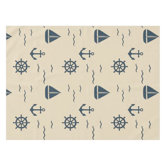 Nautical Pattern with Anchor Sailboat Compass Tafelkleed (Voorkant (Horizontaal))