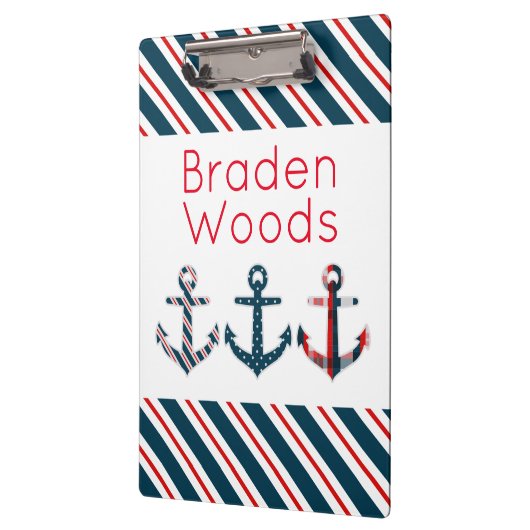 Nautical Patterned Anchors - Gepersonaliseerd klem Klembord (Links)