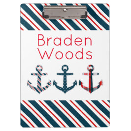 Nautical Patterned Anchors - Gepersonaliseerd klem Klembord