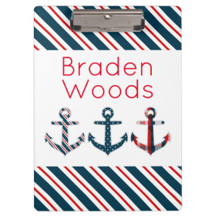 Nautical Patterned Anchors - Gepersonaliseerd klem Klembord