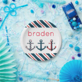 Nautical Patterned Anchors Personalized Borden Papieren Bordje (Feest)