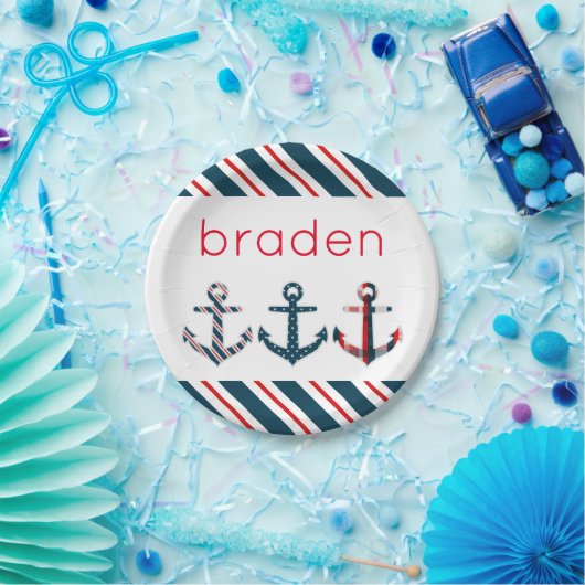 Nautical Patterned Anchors Personalized Borden Papieren Bordje (Feest)