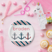 Nautical Patterned Anchors Personalized Borden Papieren Bordje (Feest)