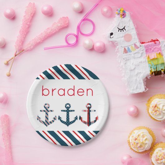 Nautical Patterned Anchors Personalized Borden Papieren Bordje (Feest)