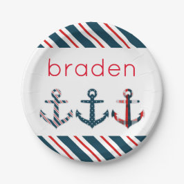 Nautical Patterned Anchors Personalized Borden Papieren Bordje