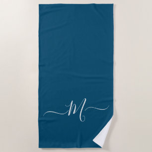 Nautical Peacock Blue Monogram initiaal Strandlaken