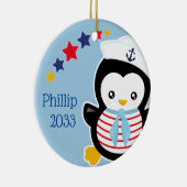 Nautical Penguin Kinder kerst Keramisch Ornament (Rechts)