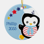 Nautical Penguin Kinder kerst Keramisch Ornament (Voorkant)
