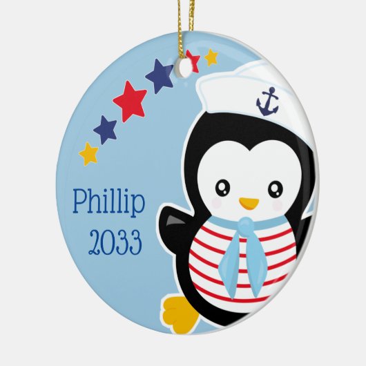 Nautical Penguin Kinder kerst Keramisch Ornament (Links)