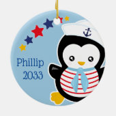 Nautical Penguin Kinder kerst Keramisch Ornament (Achterkant)