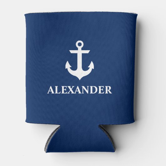 Nautical Personalised Name Anchor Navy Blue Blikjeskoeler (Voorkant)