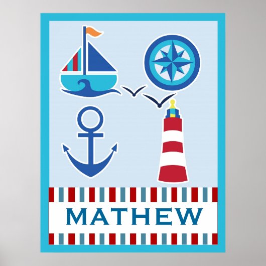 Nautical Personalised Name Art Print (Voorkant)