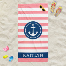 Nautical Personalised Name Navy Pink Striped