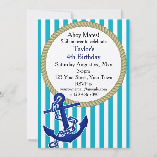 Nautical Personalized Birthday Party Kaart (Voorkant)