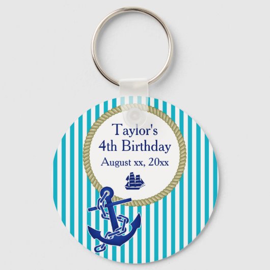 Nautical Personalized Birthday Party Sleutelhanger (Voorkant)
