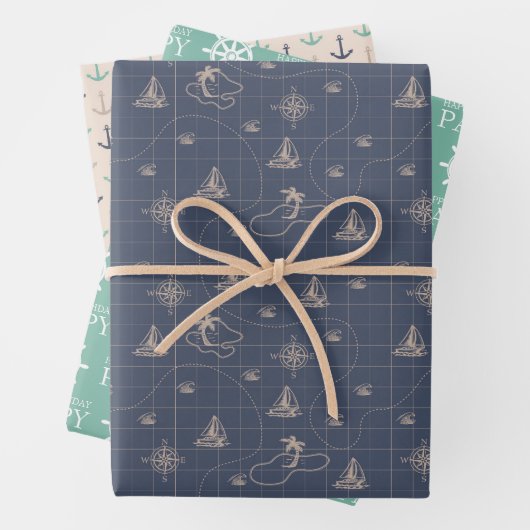 Nautical Personalized Birthday Wrapping Sheets Inpakpapier Vel (In situ)