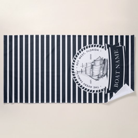 Nautical Personalized Boat Name Strandlaken (Voorkant)