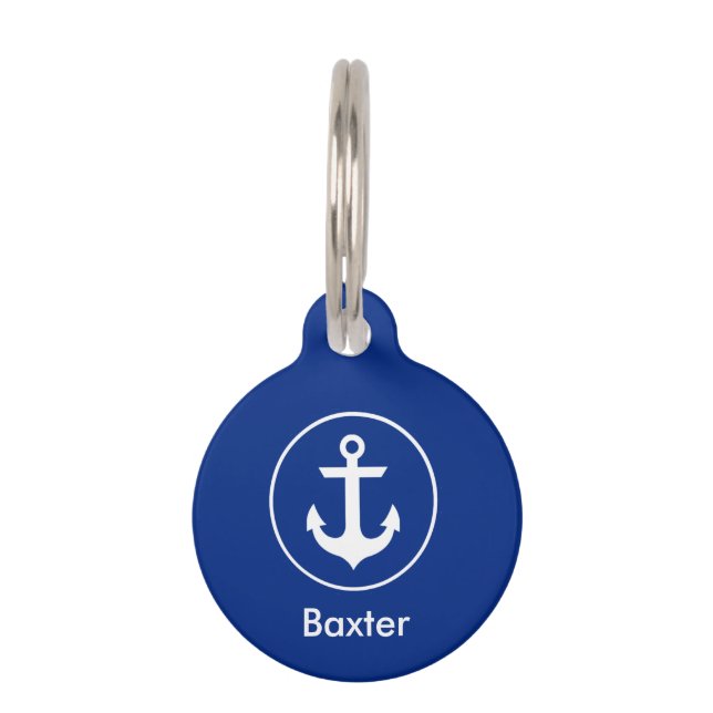 Nautical Personalized Dog Label-Telefoon op Rug Bl Huisdierpenning (Voorkant)