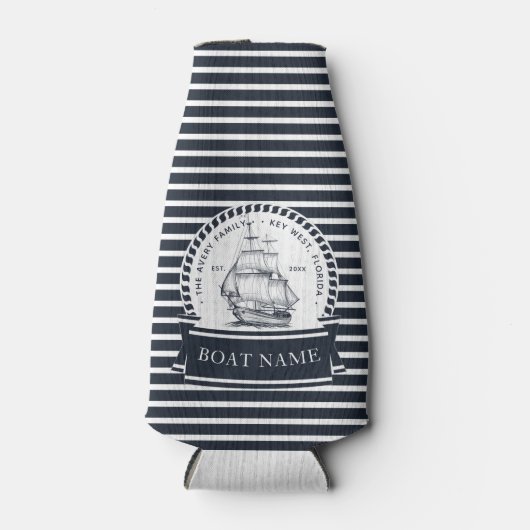 Nautical Personalized Family and Boat Name Flesjeskoeler (Voorkant)