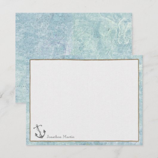 Nautical Personalized Flat Note-kaarten - Anchor Notitiekaartje (Voorkant / Achterkant)