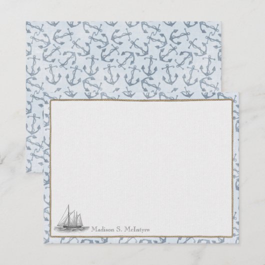 Nautical Personalized Flat Note-kaarten - Boat Kaart (Voorkant / Achterkant)