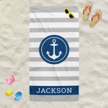 Nautical Personalized Name Navy Gray Striped
