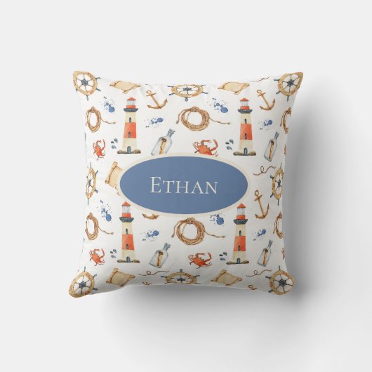 Nautical Personalized Name Navy Nursery Kussen (Achterkant)