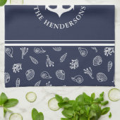 Nautical Personalized Navy Blue Anchor Family Theedoek (Gevouwen)