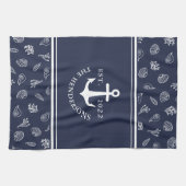 Nautical Personalized Navy Blue Anchor Family Theedoek (Horizontaal)