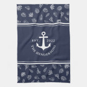 Nautical Personalized Navy Blue Anchor Family Theedoek (Verticaal)