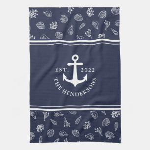 Nautical Personalized Navy Blue Anchor Family Theedoek