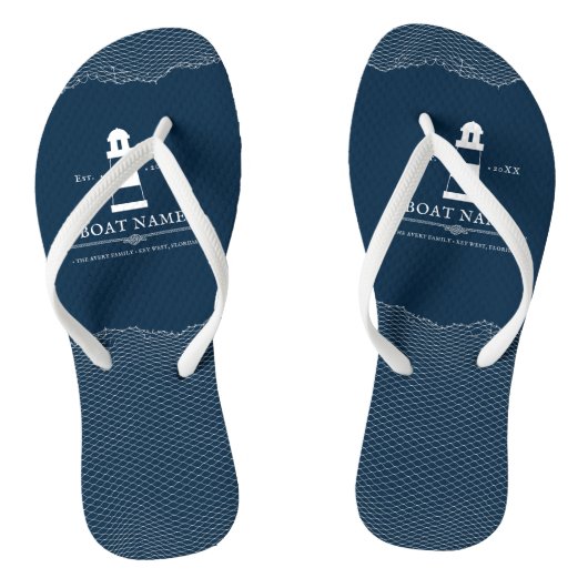 Nautical Personalized Navy Blue vuurtoren Boat Teenslippers (Voetbed)