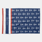 Nautical Personalized Navy Blue White Anchor Theedoek (Horizontaal)