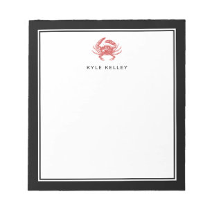 Nautical Personalized Notepad, Red Black Crab Notitieblok