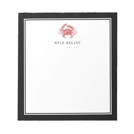 Nautical Personalized Notepad, Red Black Crab Notitieblok (Voorkant)