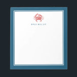 Nautical Personalized Notepad, Rode krab Notitieblok<br><div class="desc">Gebruik de sjabloon om een personalisatie bovenaan het notebookscherm toe te voegen.</div>