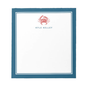 Nautical Personalized Notepad, Rode krab Notitieblok