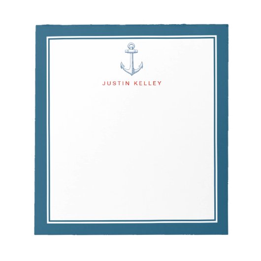Nautical Personalized Notitieblok, Blue Anchor Notitieblok (Voorkant)