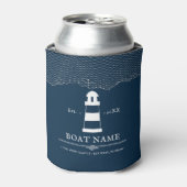 Nautical Personalized vuurthouse Boat Name Blue Blikjeskoeler (Blikje Voorkant)