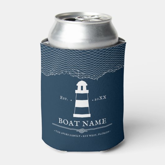 Nautical Personalized vuurthouse Boat Name Blue Blikjeskoeler (Blikje Voorkant)