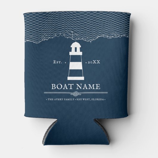 Nautical Personalized vuurthouse Boat Name Blue Blikjeskoeler (Voorkant)