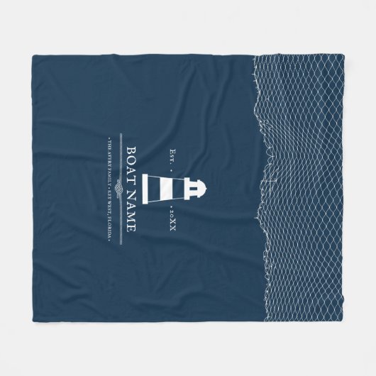 Nautical Personalized vuurtoren Blue Boat Name Fleece Deken (Voorkant (Horizontaal))