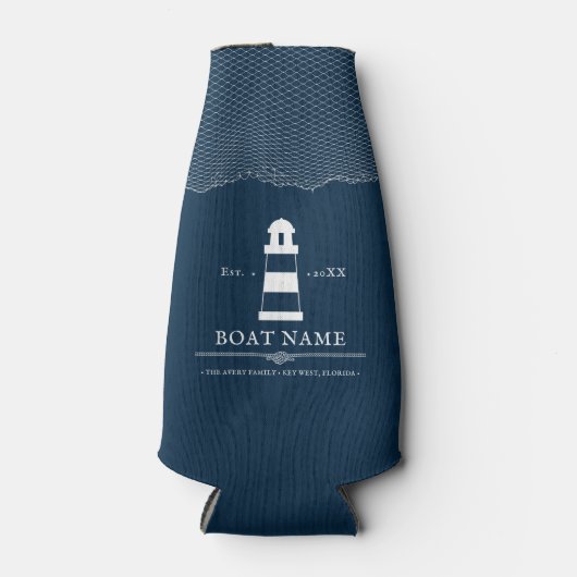 Nautical Personalized vuurtoren Blue Boat Name Flesjeskoeler (Voorkant)