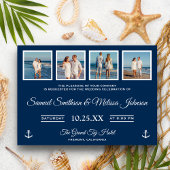 Nautical Photo Collage Navy Wedding Invitation Kaart