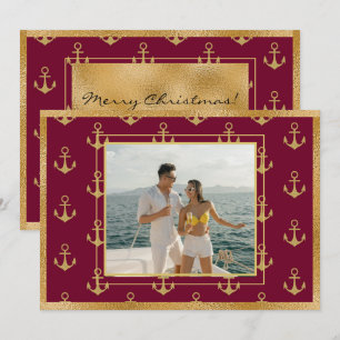 Nautical Photo Gold Anchors met kerstfeestdagen Ka Feestdagenkaart